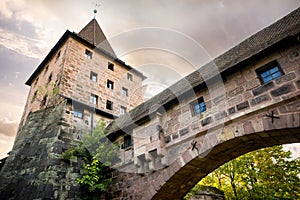 Nuremberg, Schlayer Hallergate Bridge over the Pegnitz River. Franconia, Germany