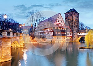 Nuremberg town, Germany, The riverside of Pegnitz river