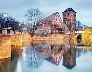 Nuremberg town - The riverside of Pegnitz river, Germany