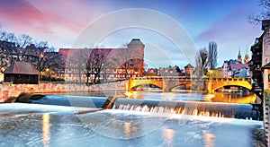 Nuremberg town - The riverside of Pegnitz river, Germany