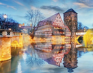 Nuremberg town - The riverside of Pegnitz river, Germany