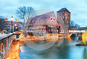 Nuremberg town - The riverside of Pegnitz river, Germany