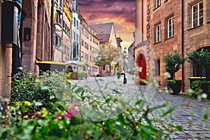 Nurnberg. Famous Weissgerbergasse historic street in Nuremberg old town view