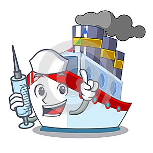 Nurse aerial in cartoon cargo ship view