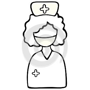 A nurse in a cap with a cross and a medical mask. Vector illustration. The medical worker is anonymous. Icon of a female doctor.