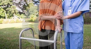 Nurse or caregiver and elderly woman support, healthcare service and health portrait at home. Medical physiotherapy