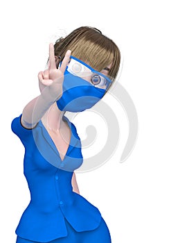 Nurse cartoon doing a peace and love pose in white background