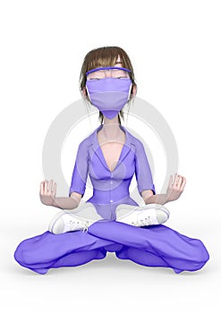 Nurse cartoon is doing yoga in white background