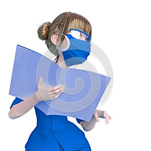 Nurse cartoon is holding a book and is also giving instructions in white background