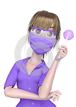 Nurse cartoon is holding a lolli in white background