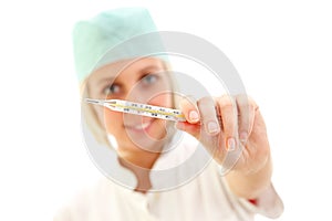 Nurse with clinical thermometer