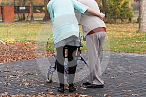 Nurse and disabled with walker