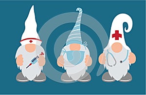 Nurse and Doctor Gnomes with stethoscope & shot