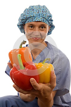 Nurse doctor medical female with vegetables