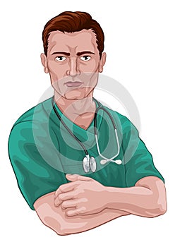 Nurse or Doctor In Scrubs With Stethoscope