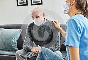 nurse doctor senior care caregiver help assistence retirement home nursing mask virus corona protection sad depression