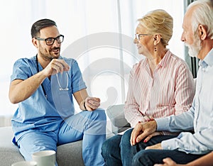 nurse doctor senior couple care caregiver help assistence retirement home nursing elderly man woman insurance