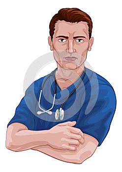 Nurse or Doctor In Scrubs With Stethoscope photo