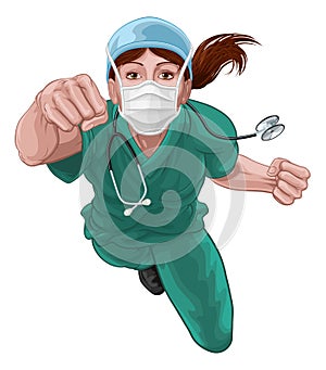 Nurse Doctor Woman Super Hero Medical Concept