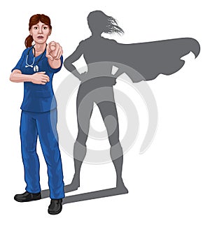 Nurse Doctor Woman Super Hero Shadow Pointing