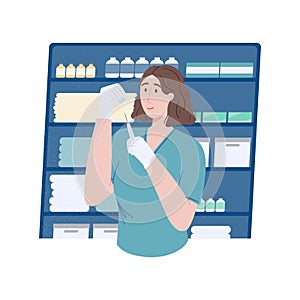 Nurse draws medicine into a syringe. Medical staff in the office. Vaccination and treatment. Concept illustration for website,