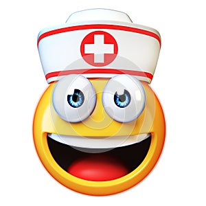 Nurse emoji isolated on white background, first aid, medic emoticon, hospital symbol 3d rendering