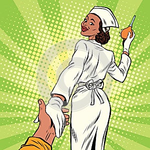 Nurse with enema, follow me photo