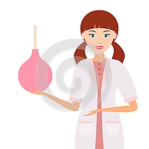 Nurse or a female doctor with an enema in hand. Vector.