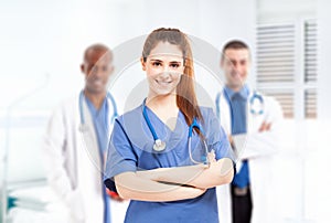 Nurse in front of her medical team