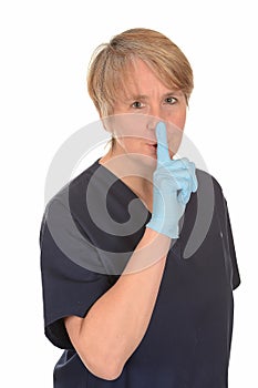 Nurse gesturing for quiet