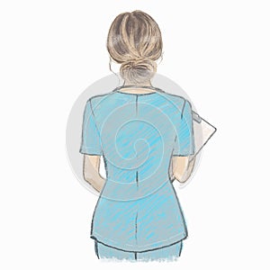 Nurse hand drawn artistic illustration. Female health worker
