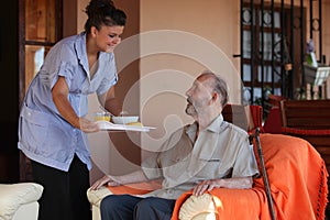 Nurse happy old people care home photo