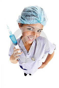 Nurse holding big needle