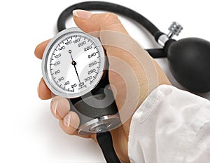 Nurse holding manometer photo