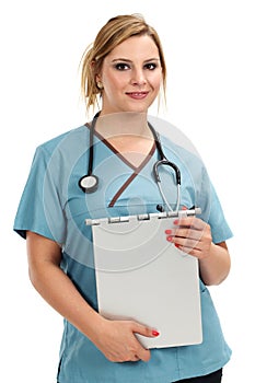 Nurse holding medical chart