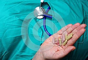 Nurse holding prescription medicine