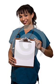 Nurse holding up blank chart