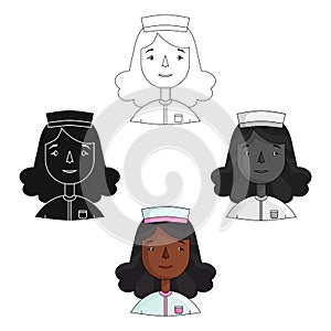 Nurse icon in cartoon,black style isolated on white background. People of different profession symbol stock vector