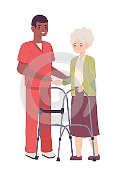 nurse male helping elderly woman