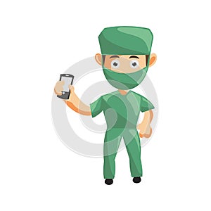 Nurse Man hospital character clothes healthcare mascot Hold Phone