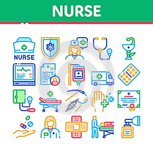 Nurse Medical Aid Collection Icons Set Vector