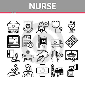 Nurse Medical Aid Collection Icons Set Vector