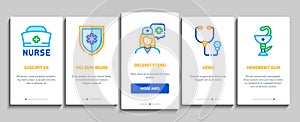 Nurse Medical Aid Onboarding Elements Icons Set Vector