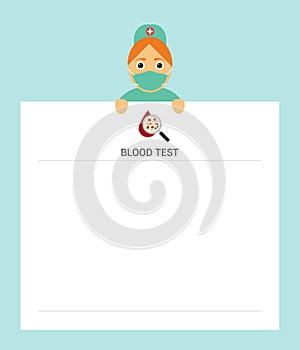 Nurse in medical mask holding the form of blood tests. Modern flat design.