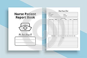 Nurse medical report notebook KDP interior. Patient medical report and health condition checker interior. KDP interior log book.