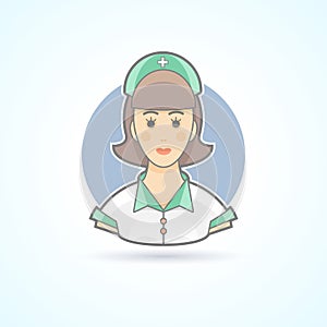 Nurse, nanny, paramedic icon. Avatar and person illustration.