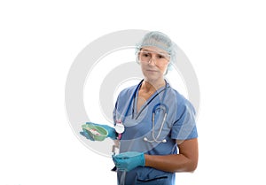 Nurse pathologist holding blood tubes for medical testing