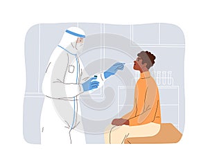 Nurse and patient during covid-19 rapid antigen test in clinic, medical laboratory. Nasal swab for coronavirus lab