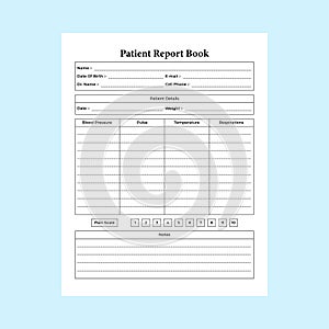 Nurse report tracker logbook KDP interior. Regular patient information and medication planner template. KDP interior journal.