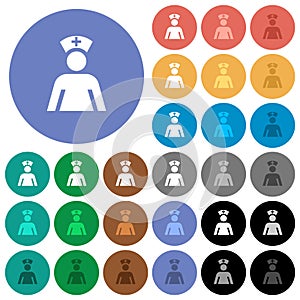 Nurse round flat multi colored icons